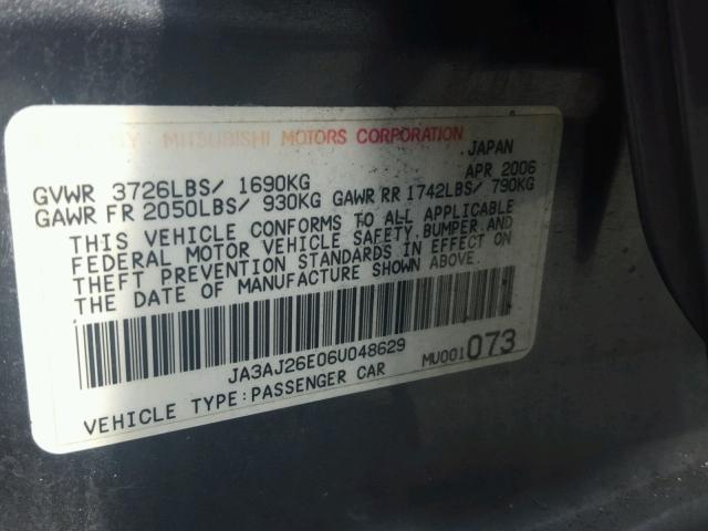 JA3AJ26E06U048629 - 2006 MITSUBISHI LANCER ES GRAY photo 10