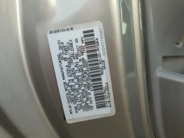 4T3ZF13C82U433937 - 2002 TOYOTA SIENNA LE SILVER photo 10