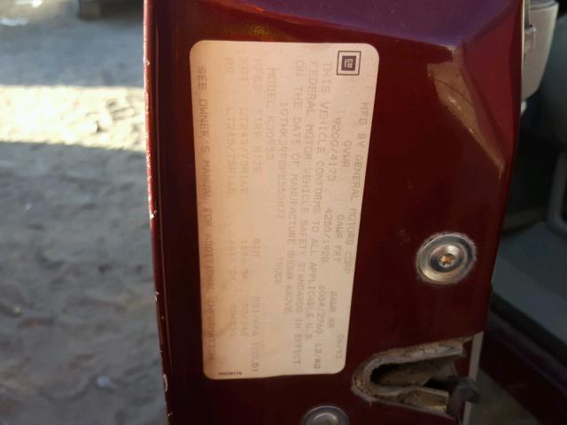 1GTHK39F8PE555877 - 1993 GMC SIERRA K35 MAROON photo 10