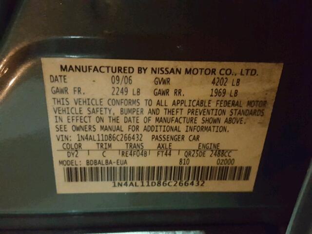 1N4AL11D86C266432 - 2006 NISSAN ALTIMA S GREEN photo 10