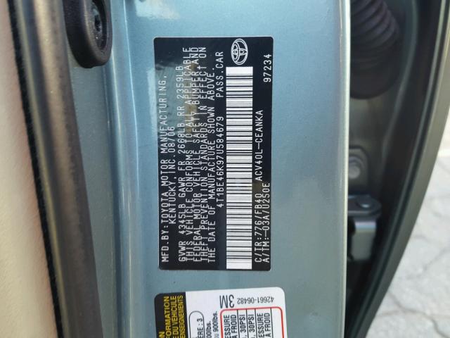 4T1BE46K97U584679 - 2007 TOYOTA CAMRY NEW GREEN photo 10