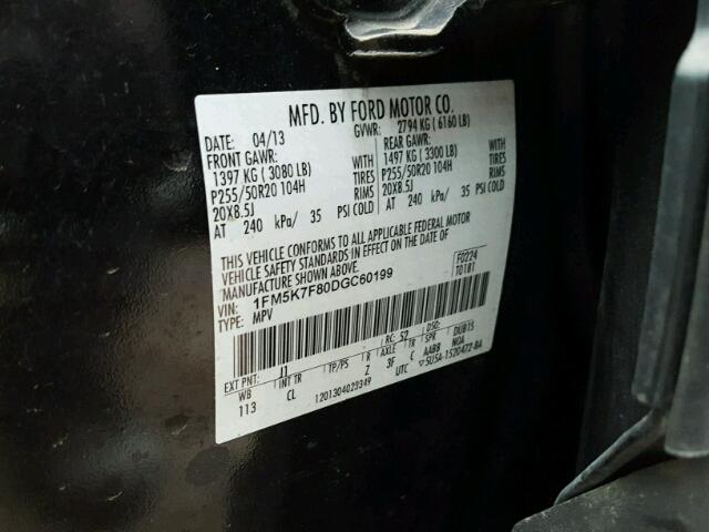 1FM5K7F80DGC60199 - 2013 FORD EXPLORER L BLACK photo 10