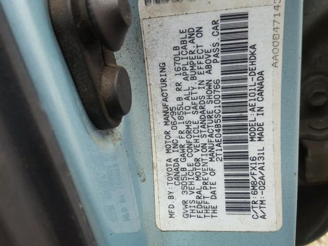 2T1AE04B5SC100766 - 1995 TOYOTA COROLLA SILVER photo 10