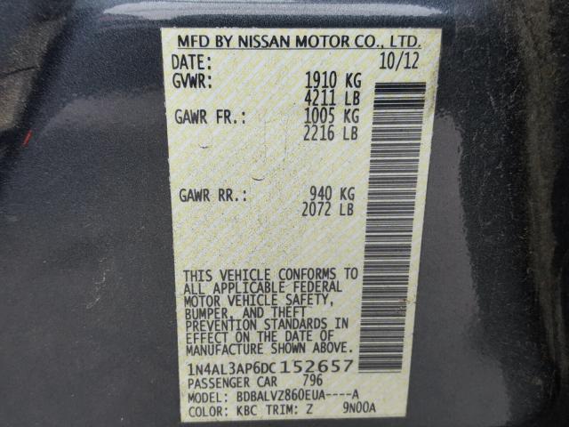 1N4AL3AP6DC152657 - 2013 NISSAN ALTIMA 2.5 GRAY photo 10