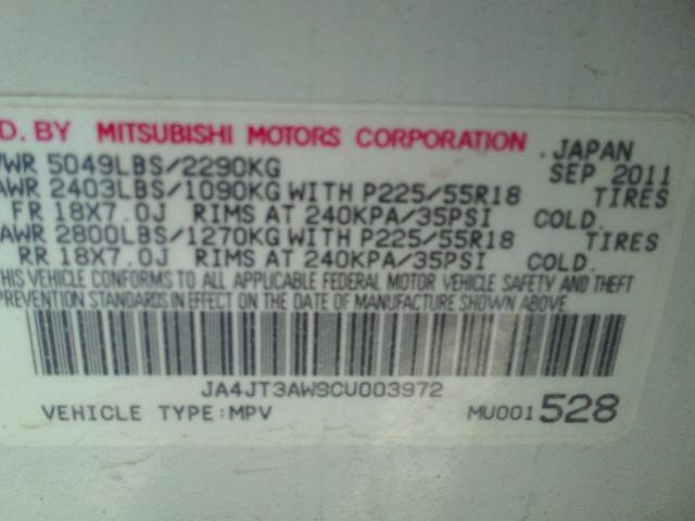 JA4JT3AW9CU003972 - 2012 MITSUBISHI OUTLANDER WHITE photo 10