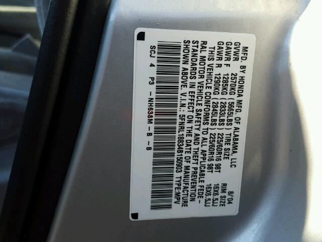 5FNRL18834B150903 - 2004 HONDA ODYSSEY EX SILVER photo 10