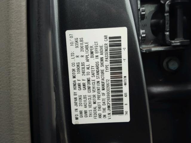 JHMCP26898C026672 - 2008 HONDA ACCORD EXL GRAY photo 10