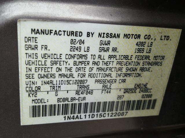 1N4AL11D15C122087 - 2005 NISSAN ALTIMA S TAN photo 10