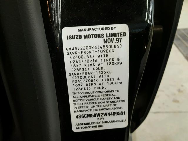 4S6CM58W2W4409581 - 1998 HONDA PASSPORT E 黑色 照片 10