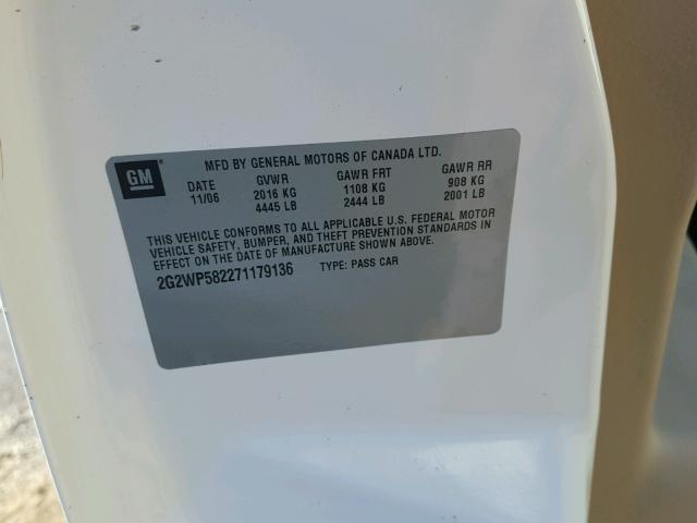 2G2WP582271179136 - 2007 PONTIAC GRAND PRIX Սպիտակ լուսանկար 10