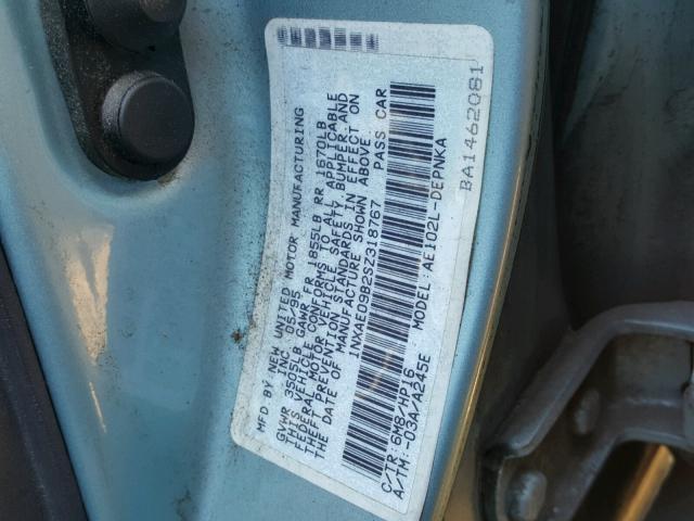 1NXAE09B2SZ318767 - 1995 TOYOTA COROLLA LE 蓝色 照片 10