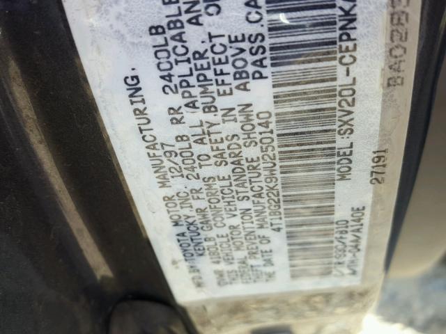 4T1BG22K9WU250140 - 1998 TOYOTA CAMRY CE GRAY photo 10