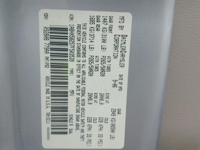 1A8HX58257F503539 - 2007 CHRYSLER ASPEN LIMI SILVER photo 10