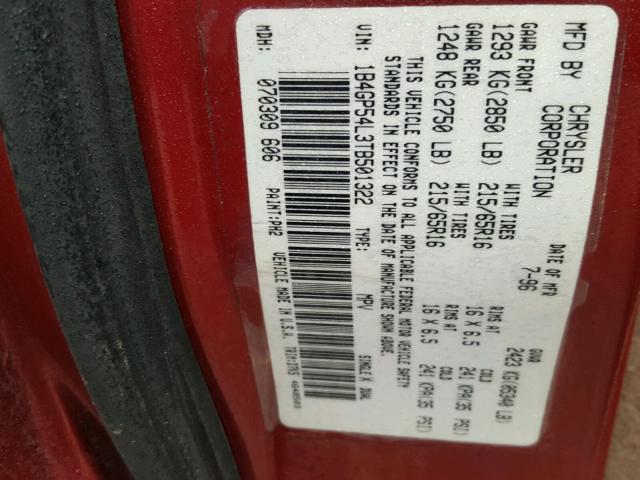 1B4GP54L3TB501322 - 1996 DODGE GRAND CARA RED photo 10