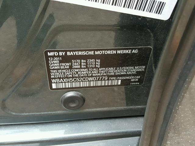 WBAXH5C52CDW07779 - 2012 BMW 528 XI GRAY photo 10