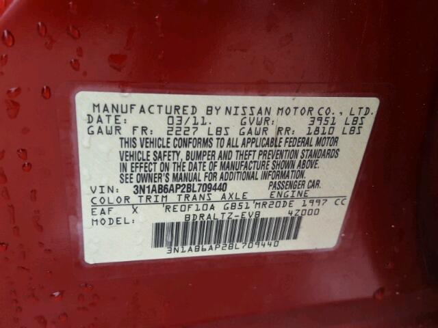 3N1AB6AP2BL709440 - 2011 NISSAN SENTRA 2.0 RED photo 10