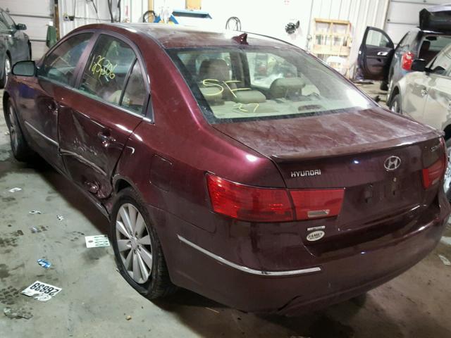 5NPEU46C19H513132 - 2009 HYUNDAI SONATA SE MAROON photo 3