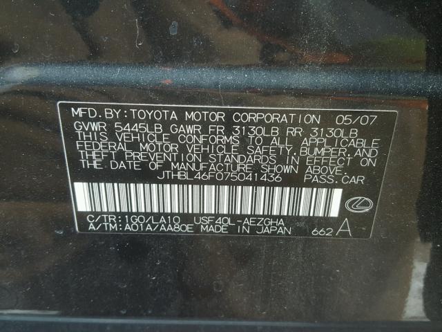 JTHBL46F075041436 - 2007 LEXUS LS 460 GRAY photo 10