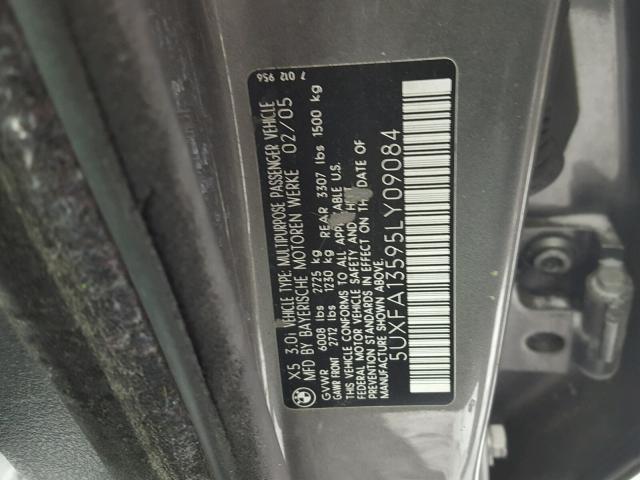 5UXFA13595LY09084 - 2005 BMW X5 3.0I GRAY photo 10