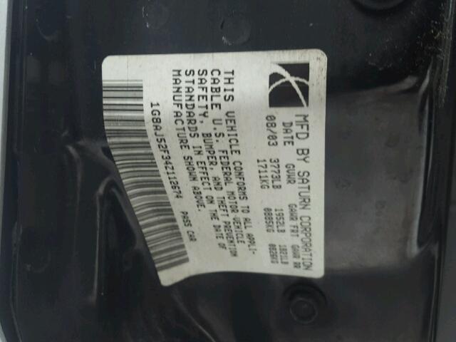 1G8AJ52F34Z112674 - 2004 SATURN ION LEVEL SILVER photo 10
