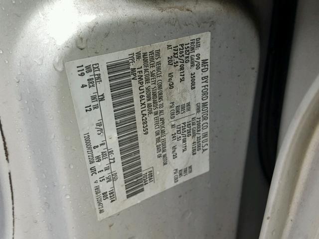 1FMPU16LX1LA28359 - 2001 FORD EXPEDITION SILVER photo 10