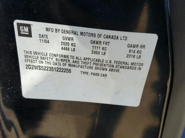 2G2WS522351222256 - 2005 PONTIAC GRAND PRIX Սև լուսանկար 10