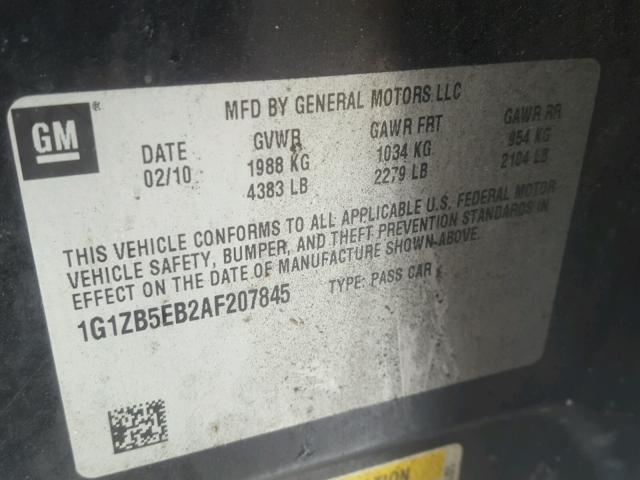 1G1ZB5EB2AF207845 - 2010 CHEVROLET MALIBU LS BLACK photo 10