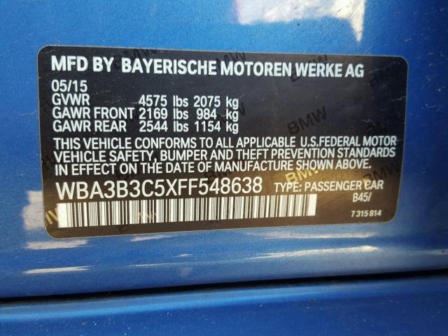 WBA3B3C5XFF548638 - 2015 BMW 328 XI BLUE photo 10