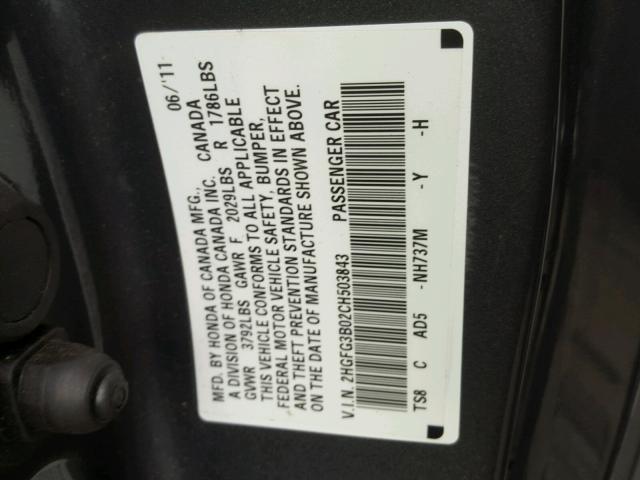 2HGFG3B02CH503843 - 2012 HONDA CIVIC EXL GRAY photo 10