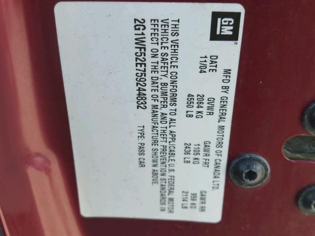 2G1WF52E759244832 - 2005 CHEVROLET IMPALA MAROON photo 10