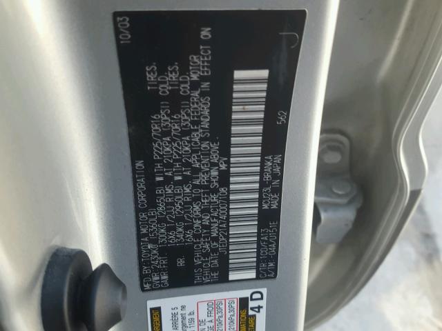 JTEDP21A740007108 - 2004 TOYOTA HIGHLANDER SILVER photo 10