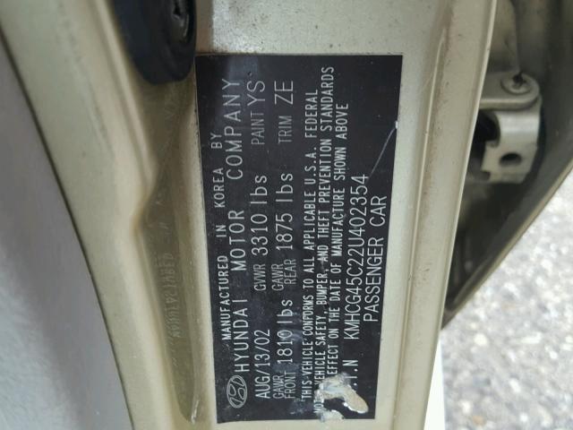 KMHCG45C22U402354 - 2002 HYUNDAI ACCENT GL SILVER photo 10