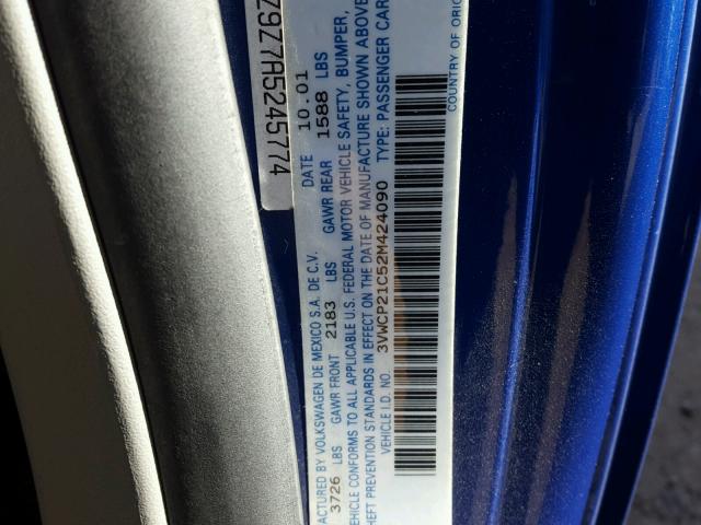 3VWCP21C52M424090 - 2002 VOLKSWAGEN NEW BEETLE 蓝色 照片 10