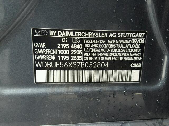 WDBUF56X37B052804 - 2007 MERCEDES-BENZ E 350 BLUE photo 10