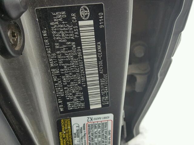 4T1BE32KX6U729694 - 2006 TOYOTA CAMRY LE GRAY photo 10