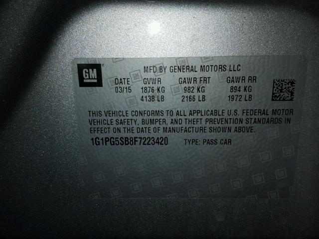 1G1PG5SB8F7223420 - 2015 CHEVROLET CRUZE LTZ SILVER photo 10