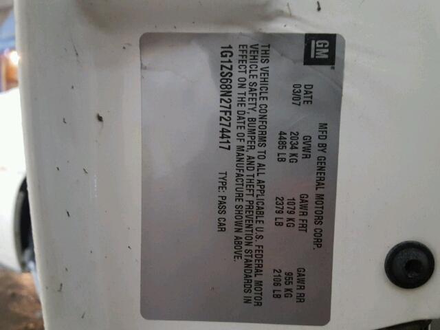 1G1ZS68N27F274417 - 2007 CHEVROLET MALIBU MAX 白色 照片 10