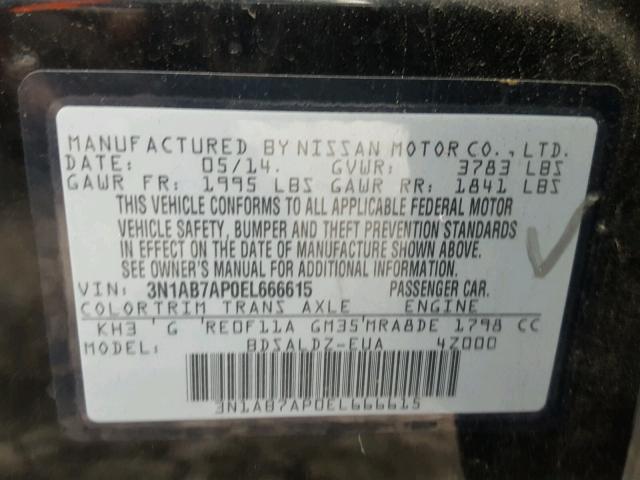 3N1AB7AP0EL666615 - 2014 NISSAN SENTRA S BLACK photo 10