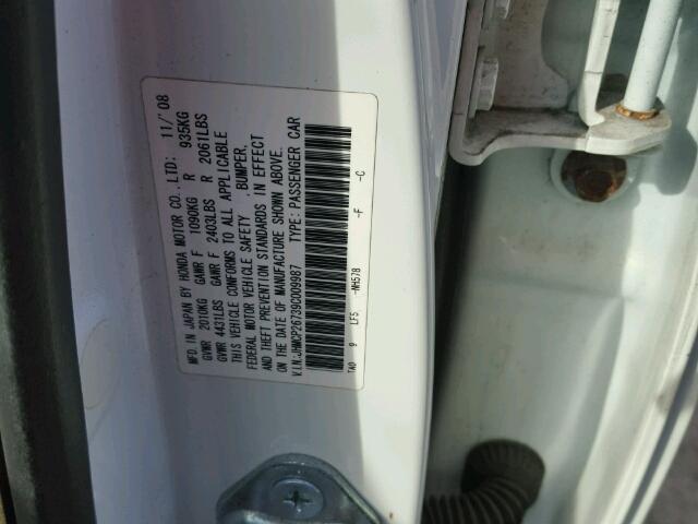 JHMCP26739C009987 - 2009 HONDA ACCORD EX WHITE photo 10