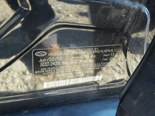 5NPEB4AC4DH770646 - 2013 HYUNDAI SONATA GLS BLACK photo 10