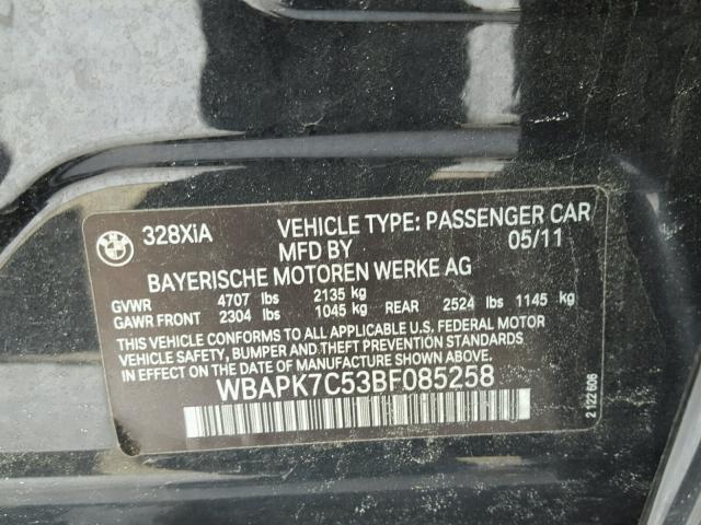 WBAPK7C53BF085258 - 2011 BMW 328 XI BLACK photo 10