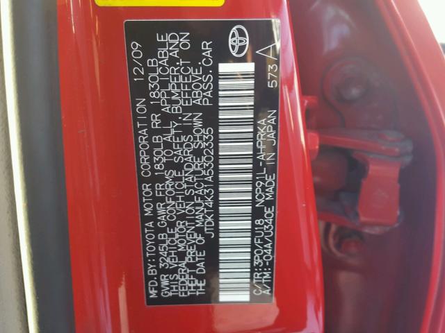 JTDKT4K31A5302335 - 2010 TOYOTA YARIS RED photo 10