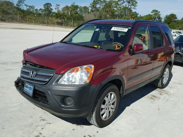 JHLRD68876C012309 - 2006 HONDA CR-V EX RED photo 2