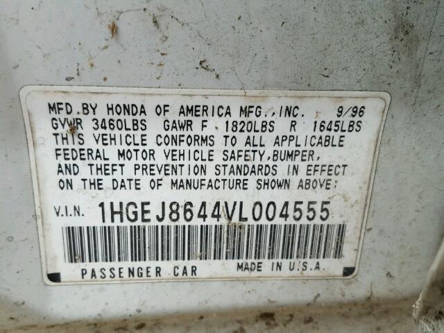 1HGEJ8644VL004555 - 1997 HONDA CIVIC EX WHITE photo 10