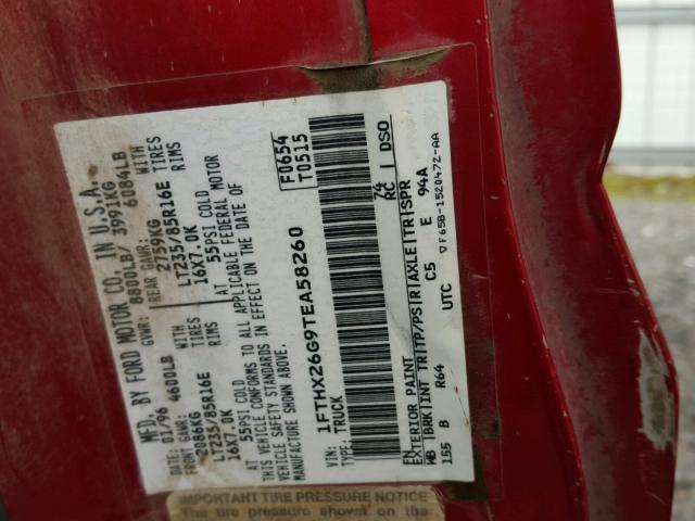 1FTHX26G9TEA58260 - 1996 FORD F250 RED photo 10