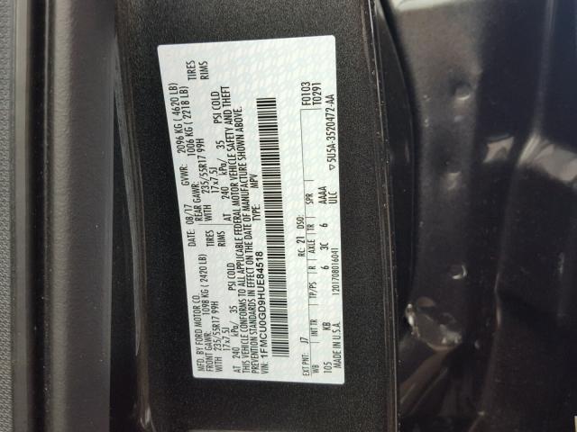 1FMCU0GD9HUE84518 - 2017 FORD ESCAPE SE GRAY photo 10