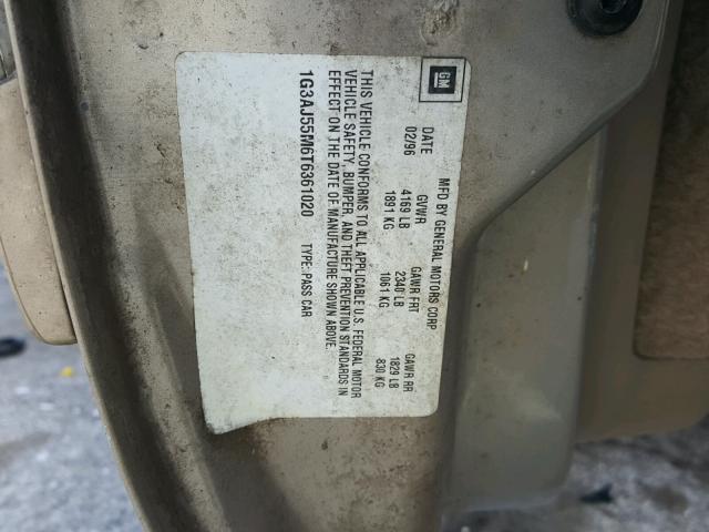 1G3AJ55M6T6361020 - 1996 OLDSMOBILE CIERA SL TAN photo 10