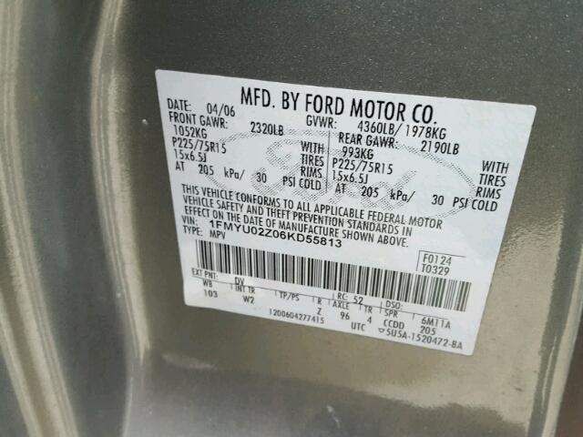 1FMYU02Z06KD55813 - 2006 FORD ESCAPE XLS GREEN photo 10