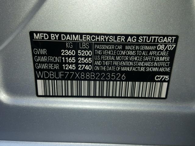 WDBUF77X88B223526 - 2008 MERCEDES-BENZ E 63 AMG SILVER photo 10