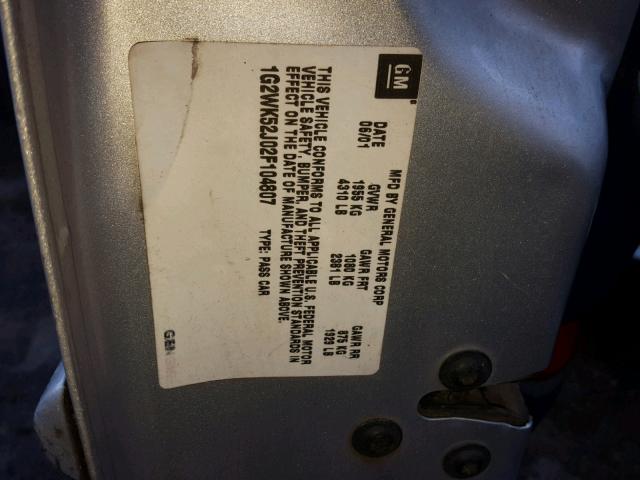 1G2WK52J02F104807 - 2002 PONTIAC GRAND PRIX Արծաթագույն լուսանկար 10